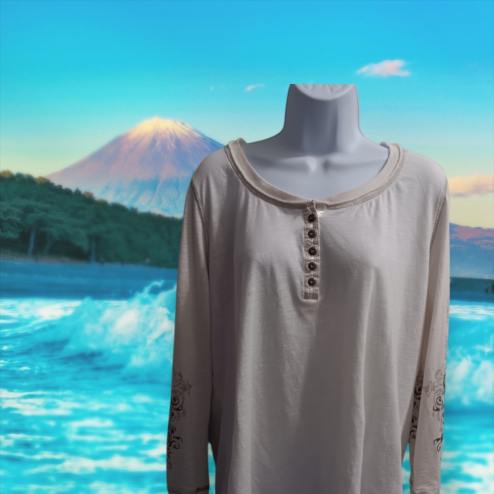 Elegant Beige Button-Accent Long Sleeve Top
